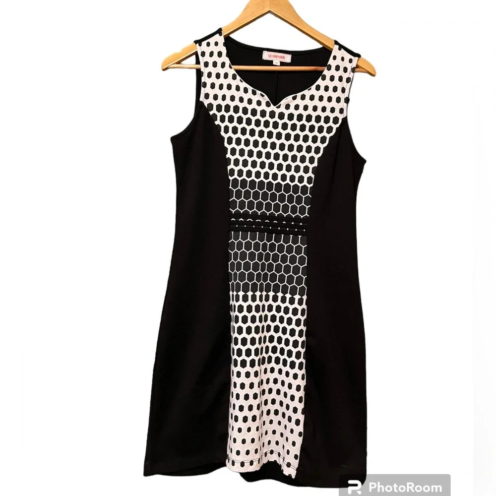 Le Grenier Black Dress White Front Detail Work Party Dress Small